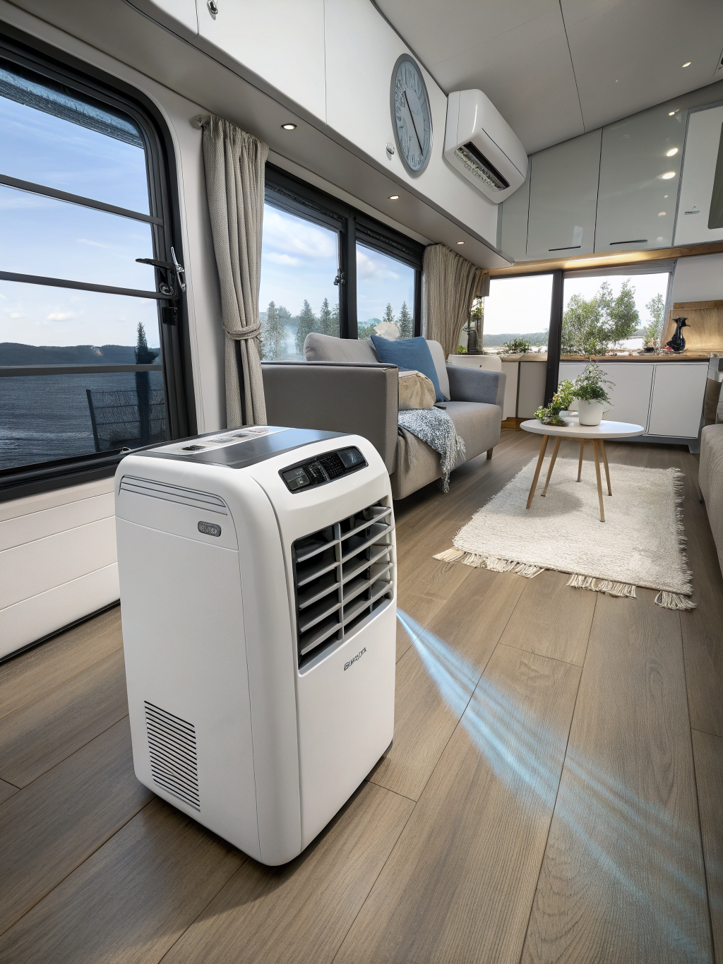 Mobile Klimaanlage für Wohnmobil im Einsatz während Camping-Urlaub